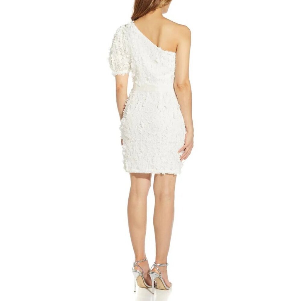 NWT Adrianna Papell One Shoulder Mini Cocktail and Party Dress Ivory Size 10 - Picture 2 of 9